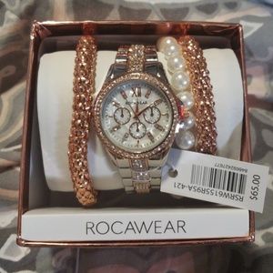 Rose Gold & Silver Watch w/3 Braclets